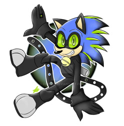 Size: 800x809 | Tagged: safe, artist:ch1b1k0, sonic the hedgehog, 2021, abstract background, cat noir (miraculous), crossover, deviantart watermark, green sclera, looking at viewer, miraculous: tales of ladybug & cat noir, obtrusive watermark, outline, smile, solo, watermark
