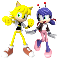 Size: 899x899 | Tagged: safe, artist:nibroc-rock, cat, 2021, 3d, adrien agreste (miraculous), barely sonic related, duo, ladybug, looking at them, looking at viewer, marinette dupain-cheng (miraculous), miraculous: tales of ladybug & cat noir, mobianified, simple background, smile, standing, transparent background