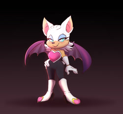 Size: 1280x1185 | Tagged: safe, artist:k9wolf, rouge the bat, 2022, fangs, gradient background, lidded eyes, looking at viewer, movie style, smile, solo, standing
