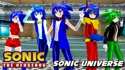 Size: 1192x670 | Tagged: safe, artist:nerey006, scourge the hedgehog, sonic the hedgehog, zonic the zone cop, human, humanized, mmd