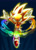 Size: 1213x1686 | Tagged: safe, artist:spacedawgspace, sonic the hedgehog, super sonic, 2025, chaos emerald, flying, looking at viewer, mid-air, smile, solo, sparkles, super form