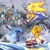 Size: 2000x2000 | Tagged: safe, artist:tighesammy, chaos, perfect chaos, sonic the hedgehog, super sonic, tikal, chao, sonic adventure, abstract background, dark chao, group, hero chao, neutral chao, rain, super form, water