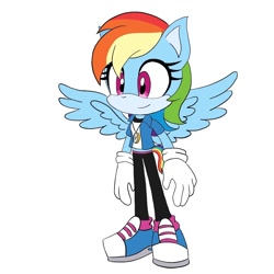 Size: 1000x1000 | Tagged: safe, artist:jessie913, 2020, barely sonic related, clothes, crossover, flat colors, looking offscreen, mobianified, my little pony, pegasus, pony, rainbow dash, simple background, smile, solo, standing, white background
