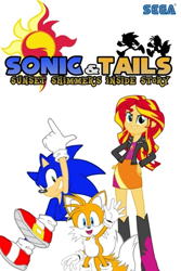 Size: 320x480 | Tagged: safe, artist:1hmir6m, miles "tails" prower, sonic the hedgehog, sunset shimmer