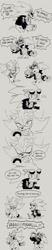 Size: 407x1964 | Tagged: safe, artist:scourgefrontier, scourge the hedgehog, shadow the hedgehog, ..., dialogue, duo, english text, hair comb, line art, monochrome, singing, song lyrics, speech bubble