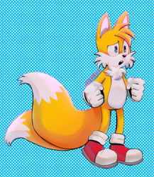 Size: 1305x1504 | Tagged: safe, artist:jokesitos-art, artist:tairusuku, miles "tails" prower, 2020, abstract background, alternate version, clenched fists, looking offscreen, mouth open, signature, solo, standing