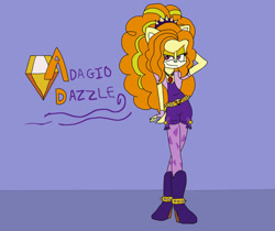 Size: 1840x1545 | Tagged: safe, artist:shonatabeata, hedgehog, 2015, adagio dazzle (mlp), barely sonic related, base used, character name, clothes, flat colors, looking at viewer, mobianified, my little pony, my little pony: rainbow rocks, purple background, seductive look, seductive pose, simple background, smile, solo, standing