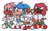 Size: 2048x1281 | Tagged: safe, artist:amyrosedaily, amy rose, knuckles the echidna, miles "tails" prower, sonic the hedgehog, bleeding, blood, classic amy, classic knuckles, classic sonic, classic tails, group, looking up, messy fur, pout, scar, scratch (injury), simple background, standing, white background