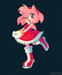 Size: 2682x3259 | Tagged: safe, artist:vesperiian, amy rose, hedgehog, female, happy, one eye closed, open mouth, simple background, solo