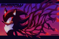 Size: 2048x1340 | Tagged: safe, artist:vesperiian, shadow the hedgehog, hedgehog, sonic x shadow generations, abstract background, doom shadow, ear fluff, male, solo