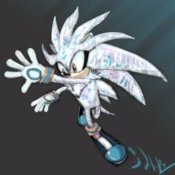 Size: 2500x2500 | Tagged: safe, artist:lemonade-pop, silver the hedgehog, hedgehog, abstract, bubbles, fish, male, solo, swimming, transparent skin, water