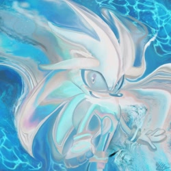 Size: 1440x1440 | Tagged: safe, artist:lemonade-pop, silver the hedgehog, hedgehog, male, ocean, oil spill, open mouth, solo, water