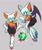Size: 1164x1397 | Tagged: safe, artist:fishen_, knuckles the echidna, rouge the bat, duo, grey background, master emerald, one fang, signature, simple background, solo focus, sparkles