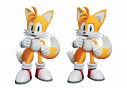 Size: 2048x1438 | Tagged: safe, editor:thatbirdguyy, miles "tails" prower, 2025, 3d, edit, looking at viewer, official artwork, official render, simple background, solo, standing, white background