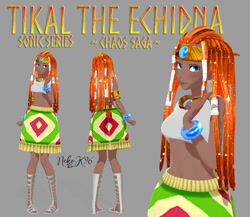 Size: 884x768 | Tagged: safe, artist:petite-neko-kitsune, tikal, human, 3d, dark skin, grey background, humanized, mmd, simple background, solo