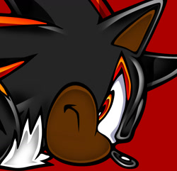 Size: 1251x1204 | Tagged: safe, artist:blackeditsgalore, artist:yuji uekawa, editor:blackeditsgalore, shadow the hedgehog, 2023, alternate version, black edit, dark skin, edit, frown, icon, looking at viewer, red background, simple background, solo, uekawa style