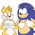 Size: 1024x1020 | Tagged: safe, artist:beastofeuthanasia, miles "tails" prower, sonic the hedgehog, 2018, age difference, belly button, blushing, duo, flat colors, floating eyebrows, frown, gay, hands together, looking at them, looking down, shipping, simple background, smile, sonic x tails, standing, white background, wrapped in tails