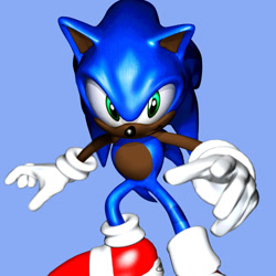 Size: 1024x1024 | Tagged: safe, artist:blackeditsgalore, editor:blackeditsgalore, sonic the hedgehog, sonic adventure, 2025, 3d, black edit, blue background, dark skin, edit, looking at viewer, simple background, smile, solo, sonic adventure dx, standing