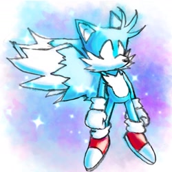 Size: 2108x2108 | Tagged: safe, artist:steven14032007, miles "tails" prower, super tails, fox, 2024, alternate super form, male, no pupils, solo, space, star (sky), super form