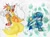 Size: 3330x2490 | Tagged: safe, artist:lebluenooki, kit the fennec, miles "tails" prower, fox, 2023, alternate outfit, alternate universe, back to back, body marking, bubbles, claws, duo, extra tail, fennec, fur markings, hydrokinesis, kitsune, male, moon, moon medal, paws, sandals, sketch, sun, sun medal, tattoo, traditional media, water, white background