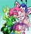 Size: 2000x2157 | Tagged: safe, artist:chibi-jen-hen, oc, oc:crystal the cat, oc:emerald the iguana, oc:jade the cat, oc:ruby the racoon, oc:sapphire the butterfly, cat, lizard, raccoon, 2021, blushing, butterfly, clenched teeth, cute, eyes closed, flying, gradient background, group, group hug, happy, hugging, iguana, looking at them, mouth open, ocbetes, one eye closed, open smile, signature, smile, standing, standing on one leg