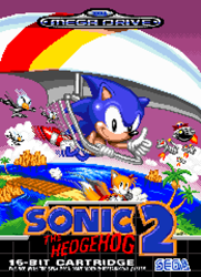 Size: 696x960 | Tagged: safe, artist:bluespeedster, buzz bomber, miles "tails" prower, robotnik, sonic the hedgehog, human, abstract background, badnik, bridge, classic robotnik, classic sonic, classic tails, clouds, eggmobile, flying, grass, hang glider, looking at viewer, mid-air, outdoors, palm tree, redraw, running, sega logo, smile, sonic the hedgehog 2 (8bit), thumbs up, trio, water