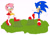 Size: 2168x1530 | Tagged: safe, artist:mallum153, amy rose, sonic the hedgehog, hedgehog, blue, boots, dress, female, fetish, gloves, glue, green, green eyes, green mega muck, greenmegamuck, make, mega muck, megamuck, mouth open, mouths open, pink, puddle, red, rings, shocked, shocked face, soinc, sonic should wear boots from now on, sonicshouldwearbootsfromnowon, sticky, stickysituation, struggle, struggling, stuck, stuck boots, stuckboots, white