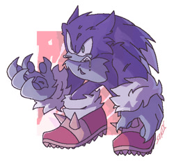 Size: 524x492 | Tagged: safe, artist:transzsonix, sonic the hedgehog, 2025, abstract background, clenched teeth, drooling, looking offscreen, saliva, solo, sonic the werehog, were form, werehog