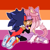 Size: 2048x2048 | Tagged: safe, artist:emthimofnight, oc, oc:camellia the cat, oc:stellar the hedgehog, cat, hedgehog, camellia x stellar, duo, edit, fankid, icon, kiss, lesbian, lesbian pride, magical gay spawn, magical lesbian spawn, mobius.social exclusive, oc x oc, parent:amy, parent:blaze, parent:shadow, parent:sonic, parents:blazamy, parents:sonadow, pride, pride flag background, shipping