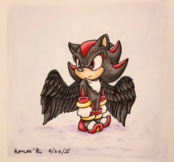 Size: 2048x1910 | Tagged: safe, artist:thegreendragongirl, shadow the hedgehog, angel wings, traditional media, wings