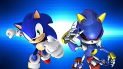 Size: 1920x1080 | Tagged: safe, artist:soniclover82, metal sonic, sonic the hedgehog, 3d, duo, wallpaper