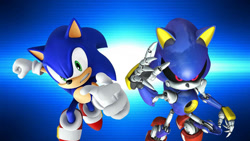 Size: 1192x670 | Tagged: safe, artist:soniclover82, metal sonic, sonic the hedgehog, 3d, alternate version, duo, wallpaper
