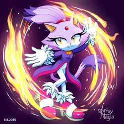 Size: 3000x3000 | Tagged: safe, artist:artsy_nayla, blaze the cat, fire, purple background, simple background, solo