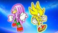 Size: 1192x670 | Tagged: safe, artist:soniclover82, knuckles the echidna, sonic the hedgehog, super sonic, alternate version, duo, hyper form, hyper knuckles, super form, wallpaper