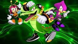 Size: 1920x1080 | Tagged: safe, artist:nibroc-rock, artist:soniclover82, charmy bee, espio the chameleon, vector the crocodile, 3d, team chaotix, trio, wallpaper