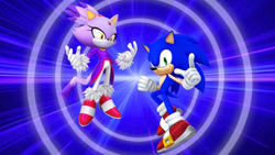 Size: 1192x670 | Tagged: safe, artist:nibroc-rock, artist:soniclover82, blaze the cat, sonic the hedgehog, 3d, alternate version, duo, sonic rush, wallpaper