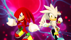 Size: 1192x670 | Tagged: safe, artist:nibroc-rock, artist:soniclover82, knuckles the echidna, silver the hedgehog, 3d, alternate version, duo, wallpaper