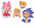 Size: 1987x1655 | Tagged: safe, artist:raikoayama, amy rose, cream the rabbit, miles "tails" prower, sonic the hedgehog, human, 2025, amybetes, bust, clothes, cute, eyebrow clipping through hair, female, freckles, headshot, heart, humanized, jacket, looking at viewer, looking offscreen, male, quartet, scarf, shirt, simple background, smile, smiling at viewer, v sign, white background, wink