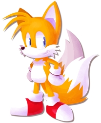 Size: 964x1164 | Tagged: safe, artist:zoiby, miles "tails" prower, 2015, hands on hips, lineless, looking offscreen, simple background, smile, solo, standing, transparent background