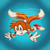 Size: 2160x2160 | Tagged: safe, artist:ultraistinctdrawing, miles "tails" prower, 2022, flying, gradient background, greg martin style, looking at viewer, male, mouth open, open smile, signature, smile, smiling at viewer, solo, spinning tails, v sign