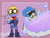 Size: 1280x973 | Tagged: safe, artist:darkilart13, sonic the hedgehog, hedgehog, bathtub, bowtie, brawl stars, bubbles, carl (brawl stars), crossover, duo, duo male, gloves, looking at viewer, open mouth, open smile, overalls, pool, robot, shoes, smile, smiling at viewer, sunglasses, text