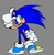 Size: 600x618 | Tagged: safe, artist:camomilaxd, sonic the hedgehog, 2025, blue shoes, flat colors, grey background, looking at viewer, looking back, looking back at viewer, pointing, simple background, smile, smiling at viewer, solo, treads
