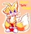 Size: 1200x1332 | Tagged: safe, artist:phantmail8, miles "tails" prower, fox, blushing, character name, cute, male, one fang, outline, simple background, solo, standing, tailabetes, tan background