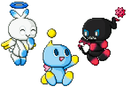 Size: 287x196 | Tagged: artist needed, safe, chao, 8-bit, animated, cute, dark chao, floating, hero chao, pixelated, transparent background