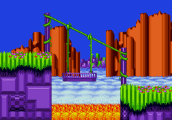 Size: 320x224 | Tagged: safe, artist:knuxkrafter, hill top zone, sonic the hedgehog 2, 2024, clouds, daytime, flower, grass, icon, landscape, lava, no characters, outdoors, pixel art