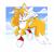Size: 3187x3070 | Tagged: safe, artist:sonicdrivex, miles "tails" prower, 2025, abstract background, clouds, daytime, fist, looking at viewer, mid-air, smile, smiling at viewer, solo, v sign