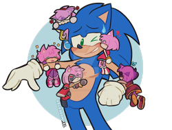 Size: 1920x1440 | Tagged: safe, artist:tehmadkat64, amy rose, sonic the hedgehog, 2024, amy x sonic, blushing, deviantart watermark, ear bite, group, heart, holding them, one eye closed, rusty rose, shipping, signature, simple background, small, sonic boom (tv), standing, straight, sweatdrop, top surgery scars, trans boy sonic, trans male, transgender, transparent background, watermark