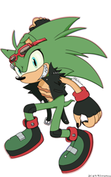 Size: 1295x2048 | Tagged: safe, artist:bellaswella, scourge the hedgehog, 2025, alternate universe, au:new game, fingerless gloves, nails, painted fingernails, signature, smile, smiling at viewer, solo, white background