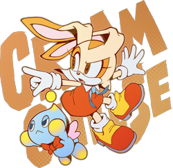 Size: 2047x1980 | Tagged: safe, cheese (chao), cream the rabbit, chao, rabbit, angry, character name, female, flying, official artwork, outline, pointing, transparent background
