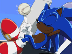 Size: 640x480 | Tagged: safe, editor:blackeditsgalore, sonic the hedgehog, 2023, ball, black edit, dark skin, edit, edited screencap, eyes closed, smile, solo, sonic x, spinning object
